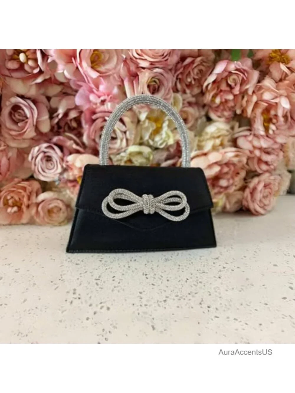Satin Rhinestone Bow Clutch Evening Purse Crossbody Shoulder Bag Wedding Prom
